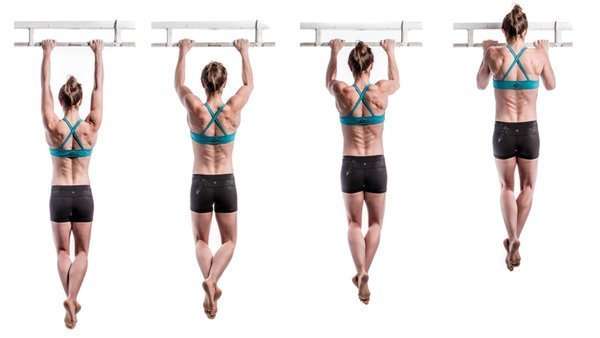 Woman doing a pullup - all stages