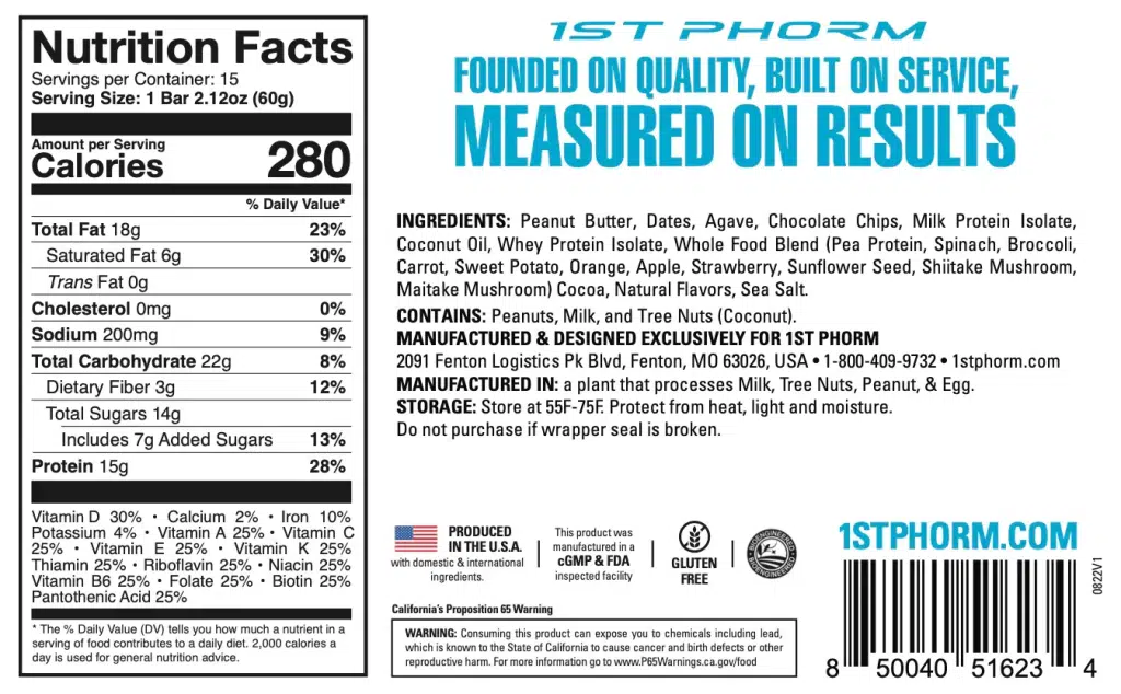 Level-1 Protein Bars ingredient label