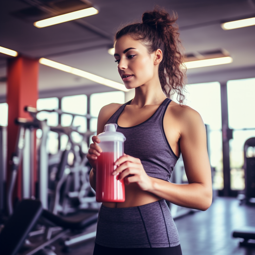 Woman holding a shaker bottle in the gym
