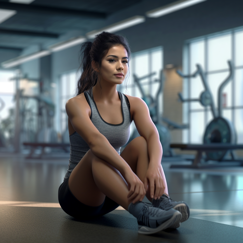 Woman sitting on the floor before a workout.