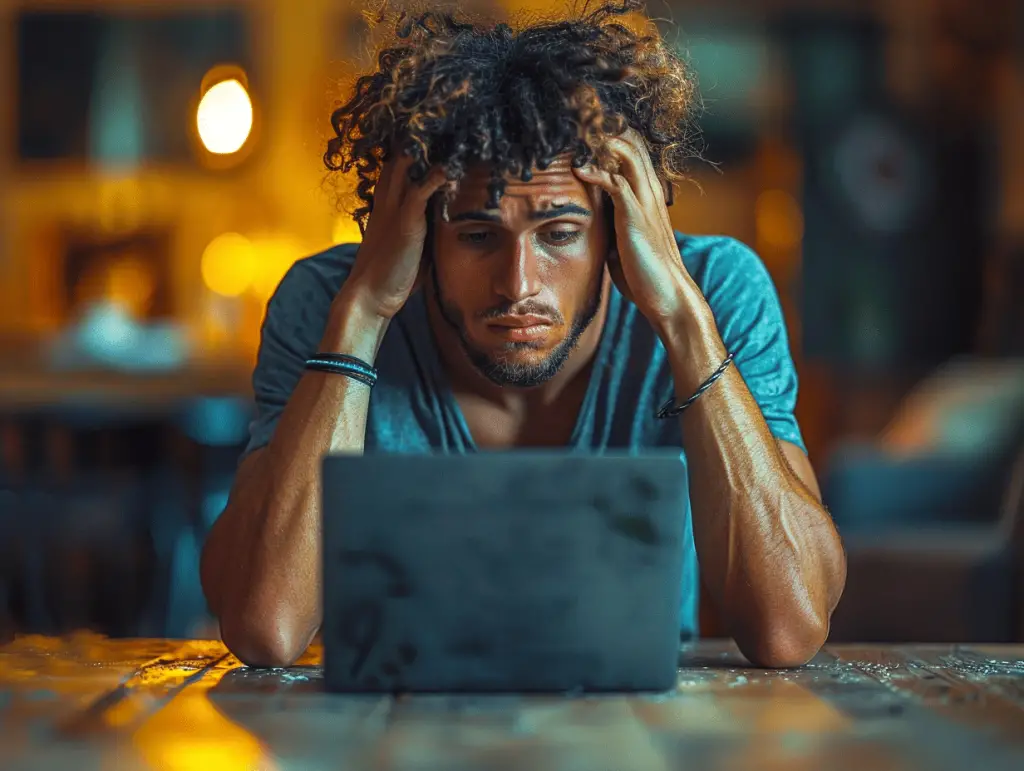 Man stressed in front of computer