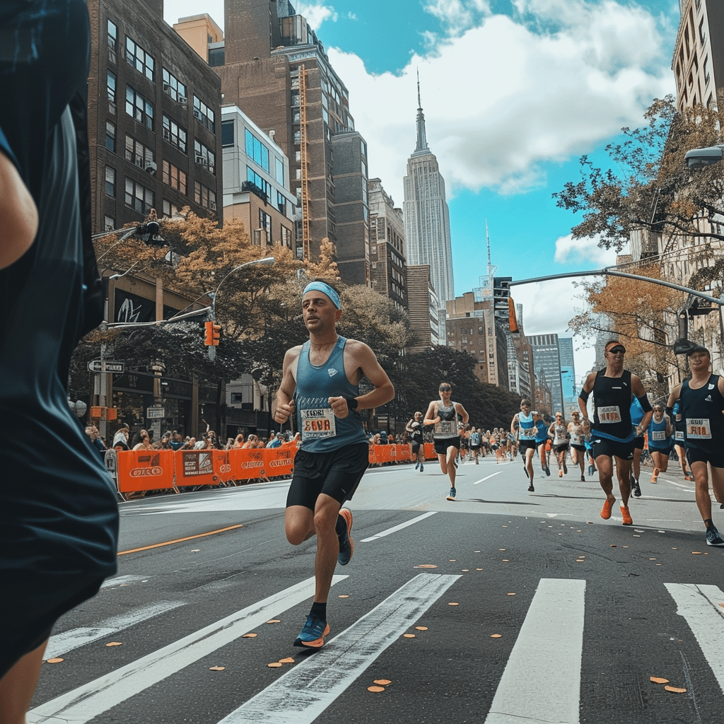 Man running a half marathon through the city